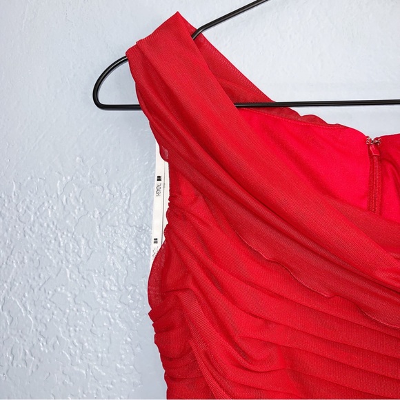 Red Mesh Ruffle Ruched Mini Dress Size Small - Picture 4 of 8